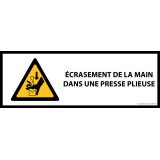 Panneau danger - Écrasement de la main dans une presse plieuse - W030