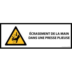 Panneau danger - Écrasement main presse plieuse - W030 - ISO 7010  - 297 x 105 mm - PVC