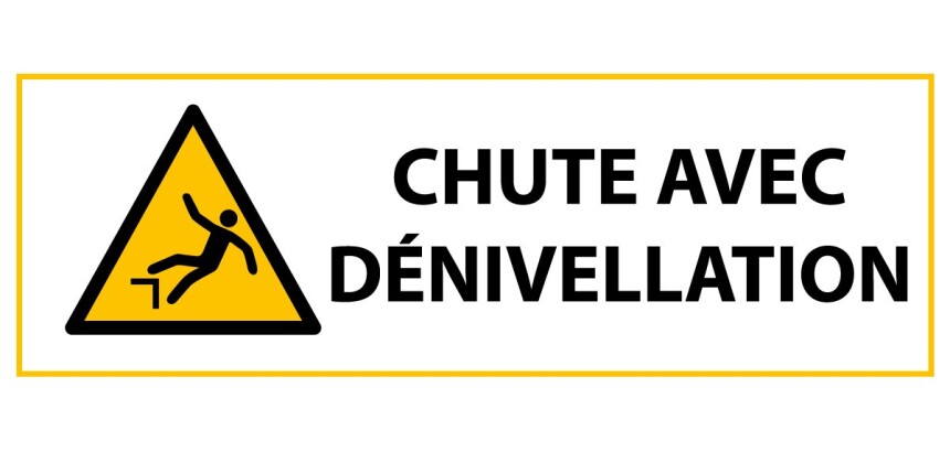 Panneau de danger - Chute avec dénivellation - W008 - ISO 7010  - 297 x 105 mm - Vinyle Souple Autocollant