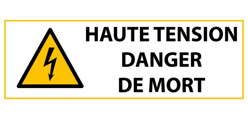 Panneau de Danger - Haute tension Danger de mort - W012  - 450 x 150 mm - Vinyle Souple Autocollant