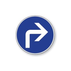 Panneau de Prescription B21c2 Plat en Aludibond - Direction Obligatoire à la Prochaine Intersection à droite   - 200 mm - Vinyle Souple Autocollant