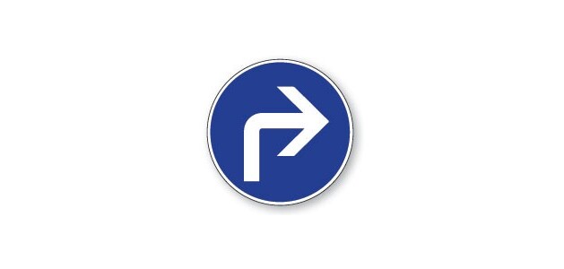 Panneau Obligation - Direction à droite - B21c2 - Aludibond   - 200 mm - Vinyle Souple Autocollant