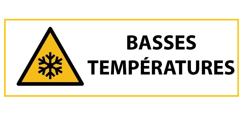 Signalétique danger W010 - Basses températures - Norme ISO 7010  - 450 x 150 mm - Vinyle Souple Autocollant