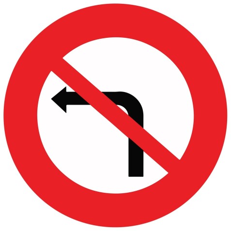 Panneau de Prescription B2a Plat - Interdit de Tourner à Gauche à la Prochaine Intersection   - 200 mm - Vinyle Souple Autocollant