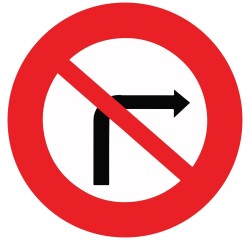 Panneau Prescription - Interdit de Tourner à droite - ISO 7010  - 200 mm - Vinyle Souple Autocollant