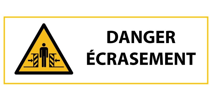 Signalétique de danger - Picto Ecrasement - W019 - ISO 7010  - 450 x 150 mm - Vinyle Souple Autocollant