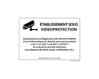 Panneau d'information - Etablissement sous Vidéoprotection  - 210 x 150 mm - Blanc - Vinyle Souple Autocollant