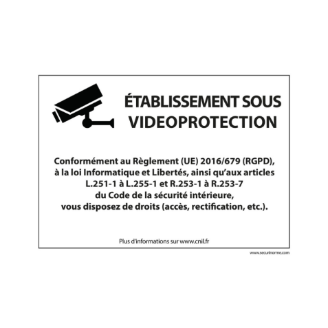 Panneau d'information - Etablissement sous Vidéoprotection