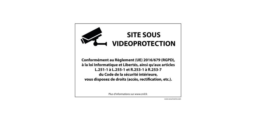 Panneau Site sous vidéoprotection - Signalisation de sécurité  - 210 x 150 mm - Blanc - Vinyle Souple Autocollant