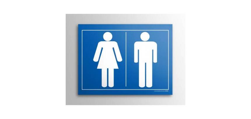 Plaque gravée - Pictogramme WC homme/femme - 10 x 14 cm - Gravoply  - Bleu