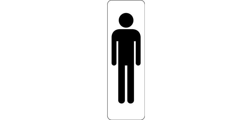 Panneau WC Homme adhésif PVC ou alu brossé – 2 formats  - 250 x 80 mm - Blanc