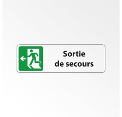 Signalétique d'évacuation - Panneau Sortie de Secours - Gauche  - 250 x 80 mm - Blanc