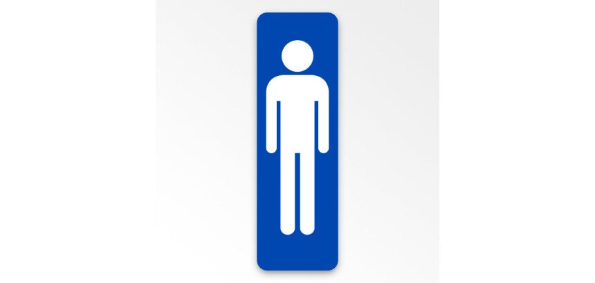 Panneau WC Homme adhésif PVC ou alu brossé – 2 formats  - 250 x 80 mm - Bleu