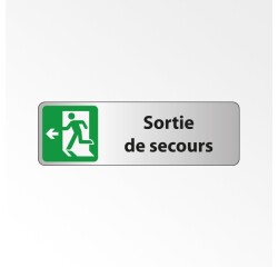 Panneau Sortie de secours adhésif – PVC ou aluminium brossé  - 250 x 80 mm - Blanc