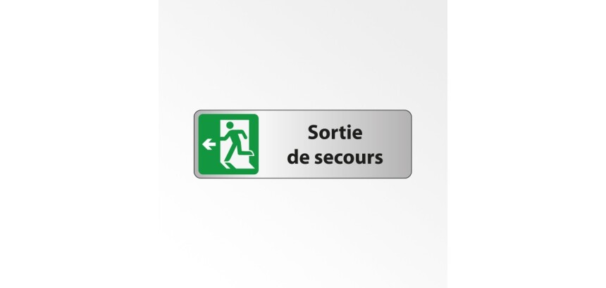 Panneau Sortie de secours adhésif – PVC ou aluminium brossé  - 250 x 80 mm - Blanc