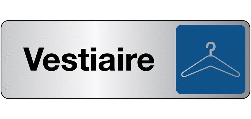 Panneau “Vestiaires” pictogramme cintre – adhésif PVC/Alu  - 150 x 47 mm - Blanc