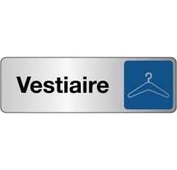 Panneau “Vestiaires” pictogramme cintre – adhésif PVC/Alu  - 250 x 80 mm - Blanc