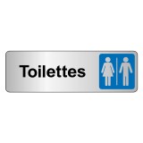 Panneau WC - Toilettes Mixtes Femme/Homme - Fixation adhésive  - 250 x 80 mm - Argent