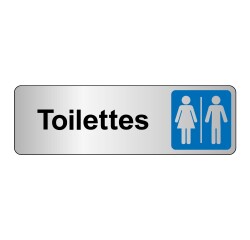 Panneau WC - Toilettes Mixtes Femme/Homme - Fixation adhésive  - 250 x 80 mm - Argent