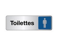 Panneau adhésif - Toilettes Homme - Signalétique avec pictogramme  - 250 x 80 mm - Blanc