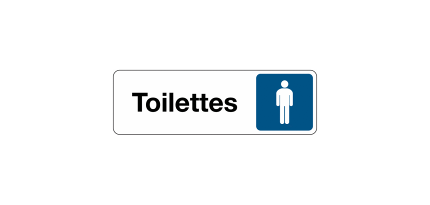Panneau Toilettes Homme – Signalétique adhésive PVC/Alu  - 250 x 80 mm - Blanc