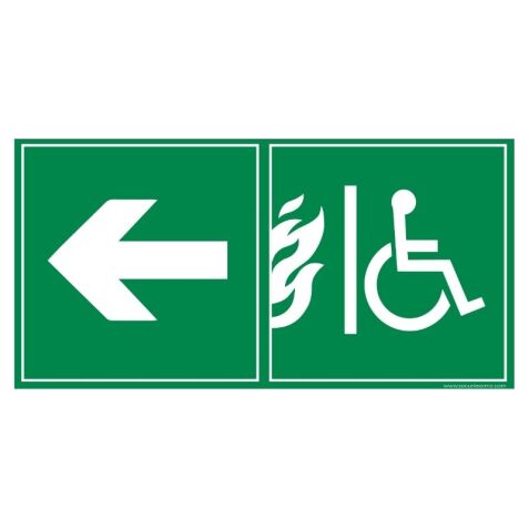 Panneau d'évacuation PMR - Sortie de secours - Flèche à gauche
