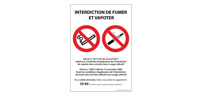 Panneau signalétique - Interdiction de fumer et vapoter - ISO 7010  - 150 x 210 mm - PVC