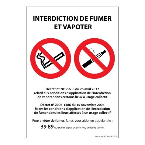 Panneau signalétique - Interdiction de fumer et vapoter - ISO 7010