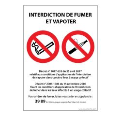 Panneau signalétique - Interdiction de fumer et vapoter - ISO 7010  - 210 x 300 mm - PVC