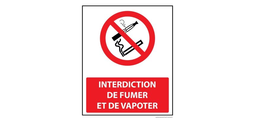 Panneau - Interdiction de Fumer/Vapoter avec décrêt - 250 x 300 mm  - PVC 2 mm