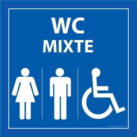 Panneau PMR - Picto WC Mixte - Symbole universel d'accessibilité