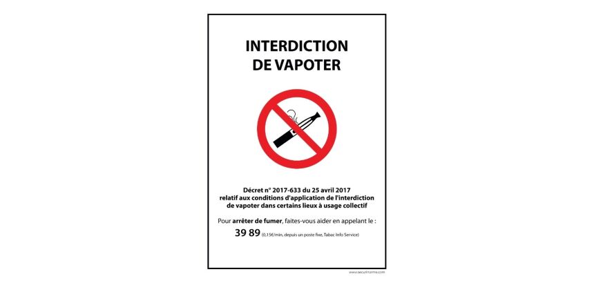 Panneau d'Interdiction - Interdiction de Vapoter - avec Décret  - 210 x 150 mm - Vinyle Souple Autocollant