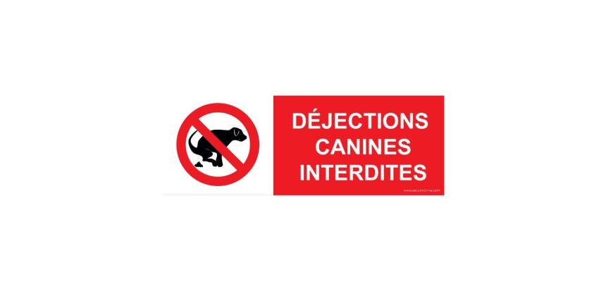 Panneau d'interdiciton - Déjections Canines Interdites - ISO 7010  - 350 x 125 mm - Vinyle Souple Autocollant