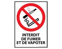Panneau d'interdiction - Interdiction de fumer et de vapoter  - PVC - A4
