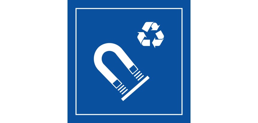 Panneau - Info Recyclage Acier Magnétique - PI PF 064 - ISO 7001  - 125 x 125 mm - PVC 2 mm - Gris