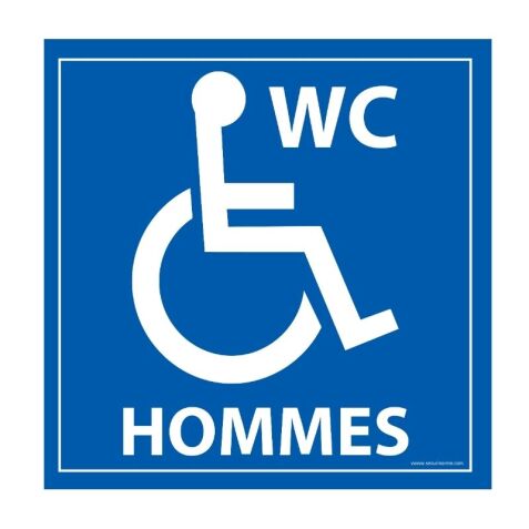 Panneau PMR WC Hommes - Signalétique toilette - Fond bleu