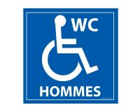 Panneau PMR WC Hommes - Signalétique toilette - Fond bleu