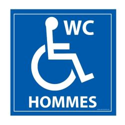 Panneau PMR WC Hommes - Signalétique toilette - Fond bleu