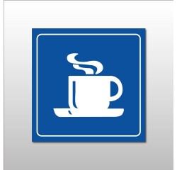 Panneau d'information - Cafétéria Tasse Chaude - Gravoply  - 100 x 100 mm - Blanc sur fond bleu