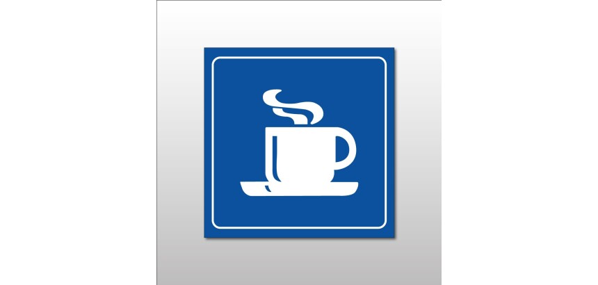 Panneau d'information - Cafétéria Tasse Chaude - Gravoply  - 100 x 100 mm - Blanc sur fond Noir