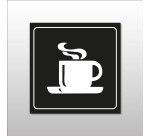 Panneau d'information - Cafétéria Tasse Chaude - Gravoply  - 100 x 100 mm - Blanc sur fond Noir