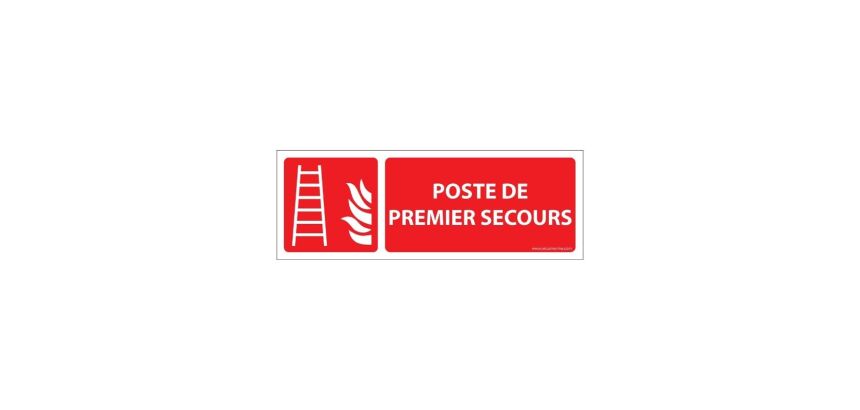 Panneau Premiers Secours - Poste de premier secours - Pictogramme  - 350 x 125 mm - Vinyle Souple Autocollant