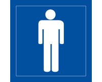 Panneau WC homme - Signalétique Toilettes - Universel  - 125 x 125 mm - Blanc sur fond bleu - Vinyle Souple Autocollant