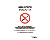 Panneau d'Interdiction "Interdiction de vapoter" plastifié A5