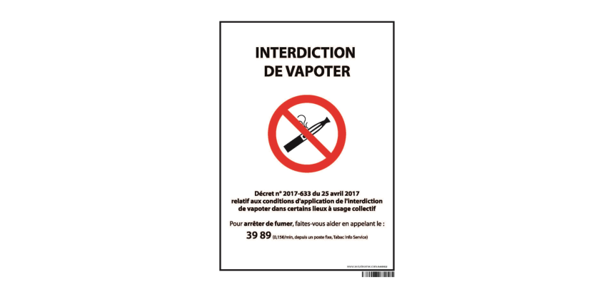Panneau d'Interdiction "Interdiction de vapoter" plastifié A5
