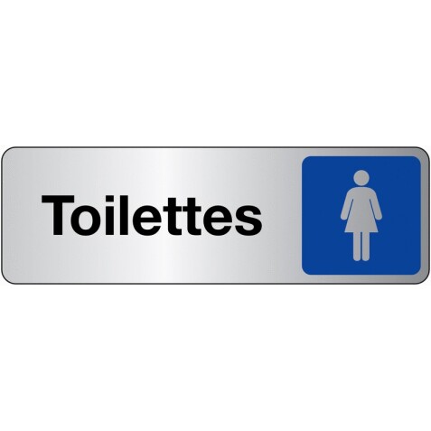 Panneau signalétique information - Toilettes Femme - Adhésif  - 150 x 47 mm - Argent