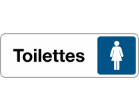 Panneau signalétique information - Toilettes Femme - Adhésif  - 250 x 80 mm - Blanc