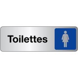 Panneau signalétique information - Toilettes Femme - Adhésif  - 250 x 80 mm - Argent