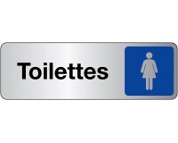 Panneau signalétique information - Toilettes Femme - Adhésif  - 250 x 80 mm - Argent