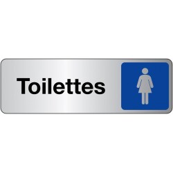 Panneau signalétique information - Toilettes Femme - Adhésif  - 250 x 80 mm - Argent